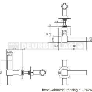 Intersteel Living 1671 deurkruk L/T recht met rozet diameter 50x2 mm RVS - R26008525 - afbeelding 2