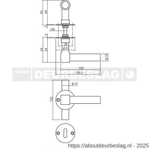 Intersteel 1671 deurkruk L/T recht met rozet diameter 50x2 mm en sleutelrozetten RVS - R26010686 - afbeelding 2