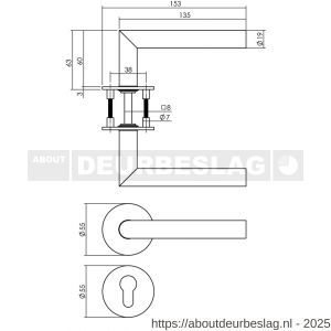Intersteel 1840 deurkruk Jura op rozet verdekt met magneet diameter 55x3 mm met nokken en cilinderrozetten RVS - R26007060 - afbeelding 2