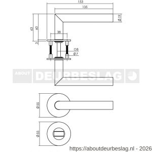 Intersteel 1840 deurkruk Jura op rozet verdekt met magneet diameter 55x3 mm met nokken en WC-sluiting met stift 8x8 mm RVS - R26007061 - afbeelding 2