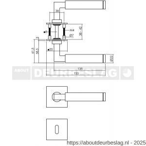 Intersteel 1850 deurkruk Jura op rozet verdekt met magneet 55x55x3 mm met nokken en sleutelrozetten RVS - R26007062 - afbeelding 2