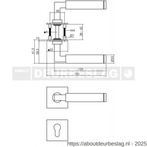 Intersteel 1850 deurkruk Jura op rozet verdekt met magneet 55x55x3 mm met nokken en cilinderrozetten RVS - R26007063 - afbeelding 2