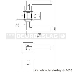 Intersteel 1850 deurkruk Jura op rozet verdekt met magneet 55x55x3 mm met nokken en rondcilinderrozetten RVS - R26008539 - afbeelding 1