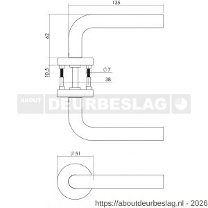 Intersteel 1952 deurkruk Recht met rozet verdekt ATP diameter 51x10 mm met nokken en sleutelrozetten RVS - R26005809 - afbeelding 2