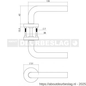 Intersteel 1952 deurkruk Recht met rozet verdekt ATP diameter 51x10 mm met nokken en cilinderrozetten RVS - R26005810 - afbeelding 2