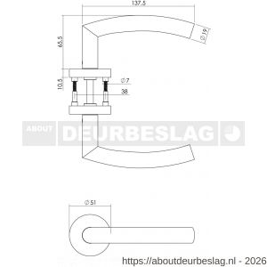 Intersteel 1953 deurkruk Half rond-90 graden met rozet verdekt ATP diameter 51x10 mm met nokken en cilinderrozetten RVS - R26005816 - afbeelding 2