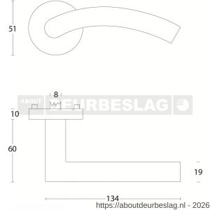 Intersteel Living 1954 deurkruk Lisa-90 graden met rozet verdekt ATP diameter 51x10 mm met nokken RVS - R26007067 - afbeelding 2