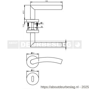 Intersteel 1954 deurkruk Lisa-90 graden met rozet verdekt ATP diameter 51x10 mm met nokken en sleutelrozetten RVS - R26005820 - afbeelding 2
