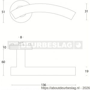 Intersteel Living 1955 deurkruk Gebogen met rozet verdekt ATP diameter 51x10 mm met nokken RVS - R26007068 - afbeelding 2