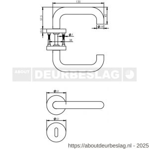 Intersteel 1956 deurkruk Rond met rozet verdekt ATP diameter 51x10 mm met nokken en sleutelrozetten RVS - R26005832 - afbeelding 2