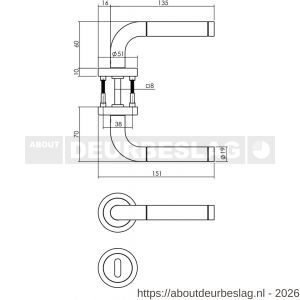 Intersteel 1958 deurkruk Agatha met rozet verdekt ATP diameter 51x10 mm met nokken en sleutelrozetten RVS - R26005841 - afbeelding 2