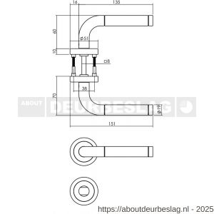 Intersteel 1958 deurkruk Agatha met rozet verdekt ATP diameter 51x10 mm met nokken en WC-sluiting met stift 8x8 mm RVS - R26005843 - afbeelding 2