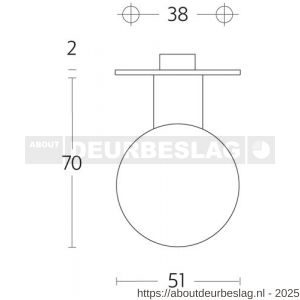Intersteel 2165 knop bol vast op rozet 2 mm RVS - R26000996 - afbeelding 2