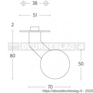 Intersteel 2165 knop bol-schuin vast op rozet plat 2 mm RVS - R26000999 - afbeelding 2