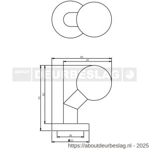 Intersteel 2165 knop bol-schuin vast op rozet verdekt 10 mm RVS - R26007404 - afbeelding 2