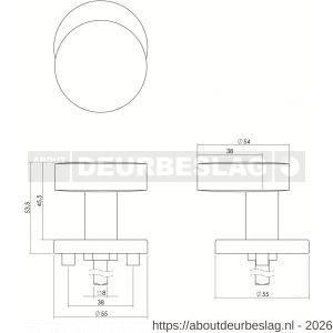 Intersteel Living 2186 knop 218630 rond verkropt vast op diameter 55 mm rozet staal 7 mm nok met stift M10/89 RVS (EN1916/4) - R26005845 - afbeelding 2