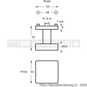 Intersteel Essentials 2246 knoprozet vierkant met stift M10-8x85 mm centraal vast op rozet met nokken 53x53x8 mm RVS - R26001967 - afbeelding 2
