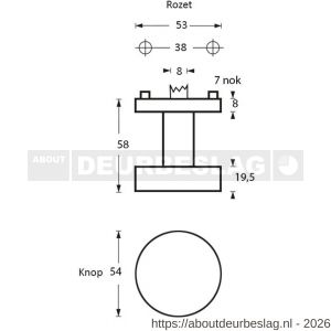 Intersteel Essentials 2246 knoprozet plat met stift M10-8x85 mm centraal vast op rozet met nokken diameter 53x8 mm RVS - R26005846 - afbeelding 2