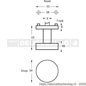 Intersteel Essentials 2246 knoprozet plat met stift M10-8x85 mm verkropt vast op rozet met nokken diameter 53x8 mm RVS - R26005847 - afbeelding 2