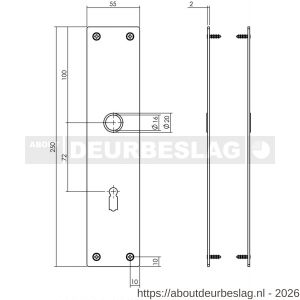 Intersteel 2688 schild renovatie rechthoekig 250x55x2 mm sleutelgat 72 mm RVS - R26005854 - afbeelding 2