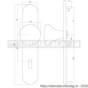 Intersteel 2697 knopschild ovaal verdekt 220x42x8 mm met nokken en vaste knop Paddenstoel sleutelgat 56 mm RVS - R26003300 - afbeelding 2