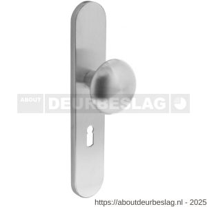 Intersteel 2697 knopschild ovaal verdekt 220x42x8 mm met nokken en vaste knop Paddenstoel sleutelgat 56 mm RVS - R26003300 - afbeelding 1