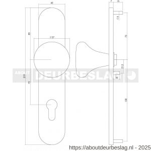 Intersteel 2697 knopschild ovaal verdekt 220x42x8 mm met nokken en vaste knop Paddenstoel profielcilindergat 72 mm RVS - R26003303 - afbeelding 2