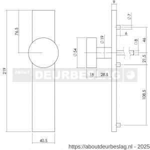 Intersteel Living 2754 knopschild rechthoekig verdekt 219x41x8 mm met nokken en vaste knop plat blind EN 1906/4 RVS - R26005866 - afbeelding 2