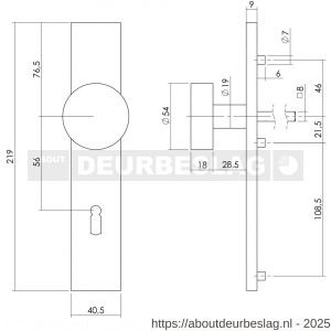 Intersteel Living 2754 knopschild rechthoekig verdekt 219x41x8 mm met nokken en vaste knop plat sleutelgat 56 mm EN 1906/4 RVS - R26008551 - afbeelding 2