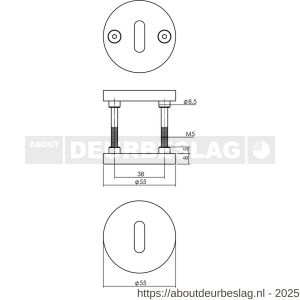 Intersteel 3175 sleutelrozetten éénzijdig verdekt diameter 55x8 mm met nokken diameter 8 mm RVS - R26011380 - afbeelding 2