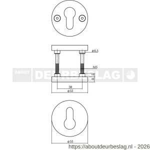 Intersteel 3175 cilinderrozetten éénzijdig verdekt diameter 55x8 mm met nokken diameter 8 mm RVS - R26011356 - afbeelding 2