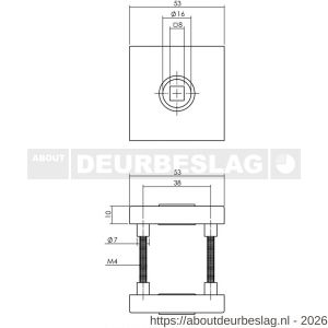 Intersteel 3406 rozetten massief verdekt 53x53x10 mm met nokken en 2-weg veerconstructie RVS - R26008554 - afbeelding 2
