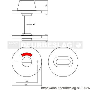 Intersteel Living 3413 WC-sluiting verdekt diameter 53x5 mm met stift 8x8 mm RVS - R26002748 - afbeelding 2