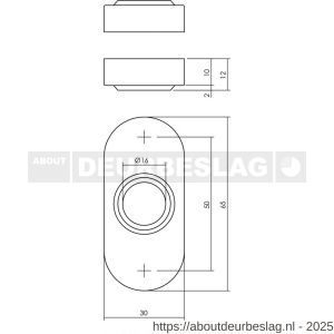 Intersteel 3417 rozetten verdekt ovaal 65x30x10 mm RVS - R26002494 - afbeelding 2