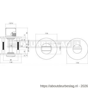 Intersteel Essentials 3423 WC-sluiting verdekt met magneet diameter 55x3 mm met nokken en stift 8x8 mm RVS - R26008561 - afbeelding 2