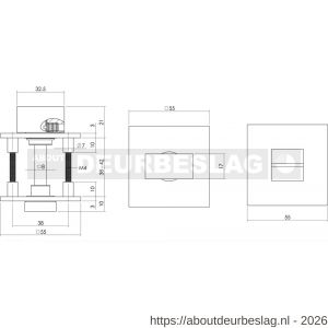 Intersteel Essentials 3424 WC-sluiting verdekt met magneet 55x55x3 mm met nokken en stift 8x8 mm RVS - R26008566 - afbeelding 2