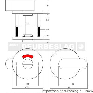 Intersteel Essentials 3430 WC-sluiting verdekt diameter 53x5 mm met comfortknop en stift 8x8 mm RVS - R26005912 - afbeelding 2