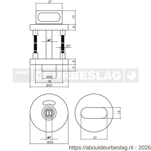 Intersteel Living 3512 WC-sluiting verdekt diameter 53x8 mm stiftbediening met nokken en stift 8x8 mm RVS - R26009260 - afbeelding 2