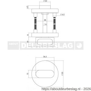 Intersteel 3513 WC-sluiting verdekt diameter 53x8 mm zonder venster met nokken en stift 6x6 mm RVS - R26002771 - afbeelding 2