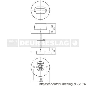 Intersteel 3595 WC-sluiting verdekt diameter 53x10 mm stiftbediening met stift 8x8 mm RVS - R26002757 - afbeelding 2