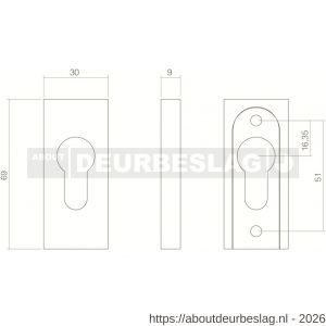 Intersteel Essentials 3752 veiligheid schuifrozet rechthoekig 69x30x9 mm profielcilindergat RVS - R26007694 - afbeelding 2