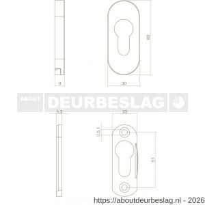 Intersteel Essentials 3752 veiligheid schuifrozet ovaal 69x30x9 mm profielcilindergat RVS - R26003566 - afbeelding 2