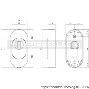 Intersteel Essentials 3752 veiligheid schuifrozet ovaal 74x34x14 mm met kerntrekbeveiliging RVS - R26008579 - afbeelding 2