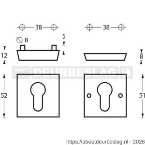 Intersteel Essentials 3752 SKG3 veiligheidsrozetten vierkant 54x54x12 mm profielcilindergat RVS - R26007700 - afbeelding 2