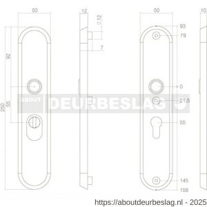 Intersteel 3961 SKG3 veiligheidsschilden ovaal 250x50 mm profielcilindergat 55 mm met kerntrekbeveiliging RVS - R26006047 - afbeelding 2