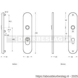 Intersteel 3961 SKG3 veiligheidsschilden ovaal 250x50 mm profielcilindergat 72 mm met kerntrekbeveiliging RVS - R26006048 - afbeelding 2