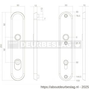 Intersteel 3961 SKG3 veiligheidsschilden ovaal 250x50 mm profielcilindergat 92 mm met kerntrekbeveiliging RVS - R26006049 - afbeelding 2