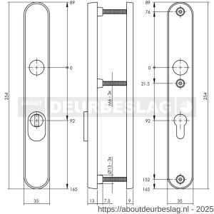 Intersteel 3981 SKG3 veiligheidsschilden ovaal smal 254x35 mm profielcilindergat 92 mm met kerntrekbeveiliging RVS - R26006057 - afbeelding 2
