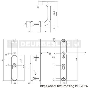 Intersteel Essentials 3983 SKG3 veiligheidsbeslag ovaal rozet 156x35 mm profielcilindergat 92 mm met kerntrekbeveiliging en veiligheid binnenschild smal met kruk verkropt RVS - R26006062 - afbeelding 2
