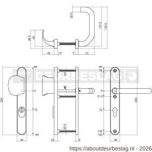 Intersteel Essentials 3985 SKG3 veiligheidsbeslag ovaal smal 254x35 mm greep-kruk Verkropt met veerconstructie profielcilindergat 72 mm met kerntrekbeveiliging RVS - R26006876 - afbeelding 2